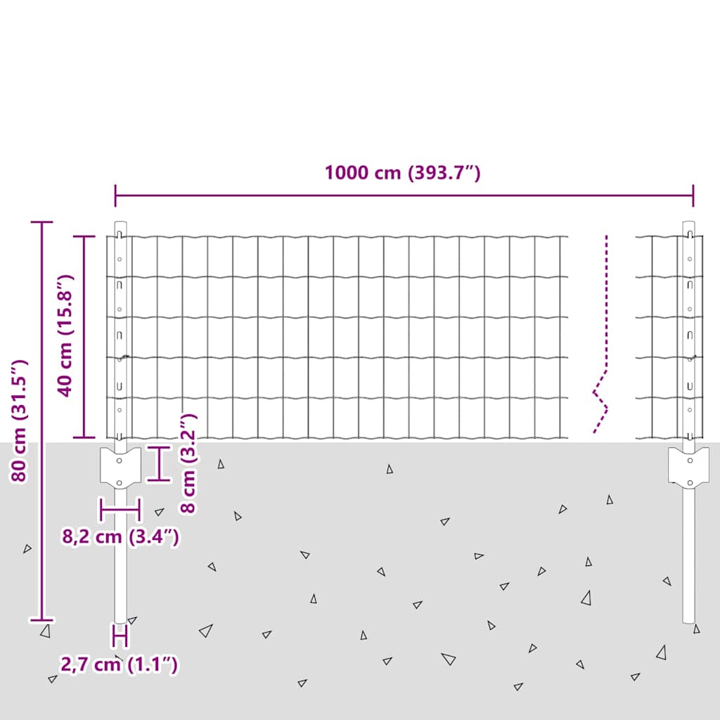 Geschweißter Drahtzaun 10 x 0,4 m (B x H)