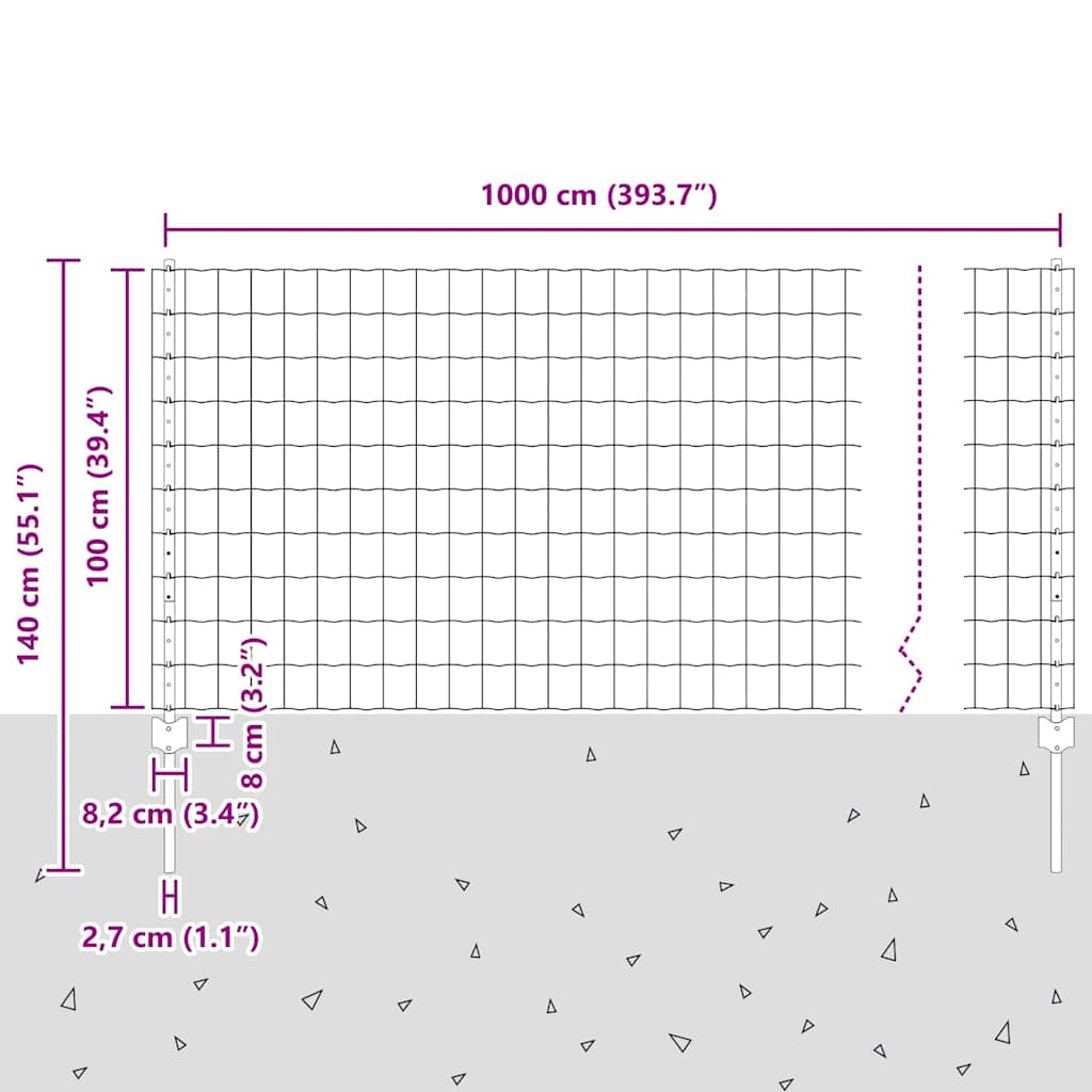 Geschweißter Drahtzaun 10 x 1 m (B x H) PVC-beschichteter Stahl