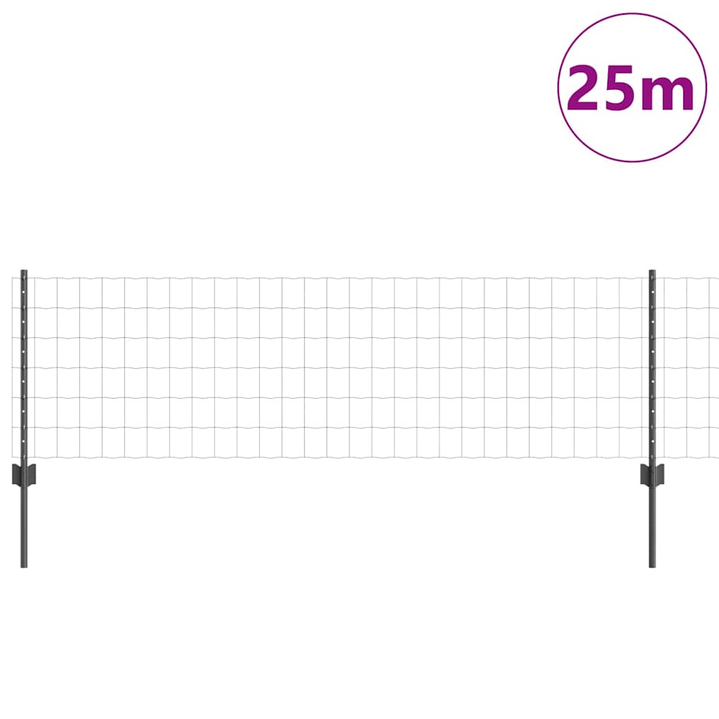 Eurozaun mit Pfosten 25 x 0,6 m PVC-beschichteter Stahl Grau