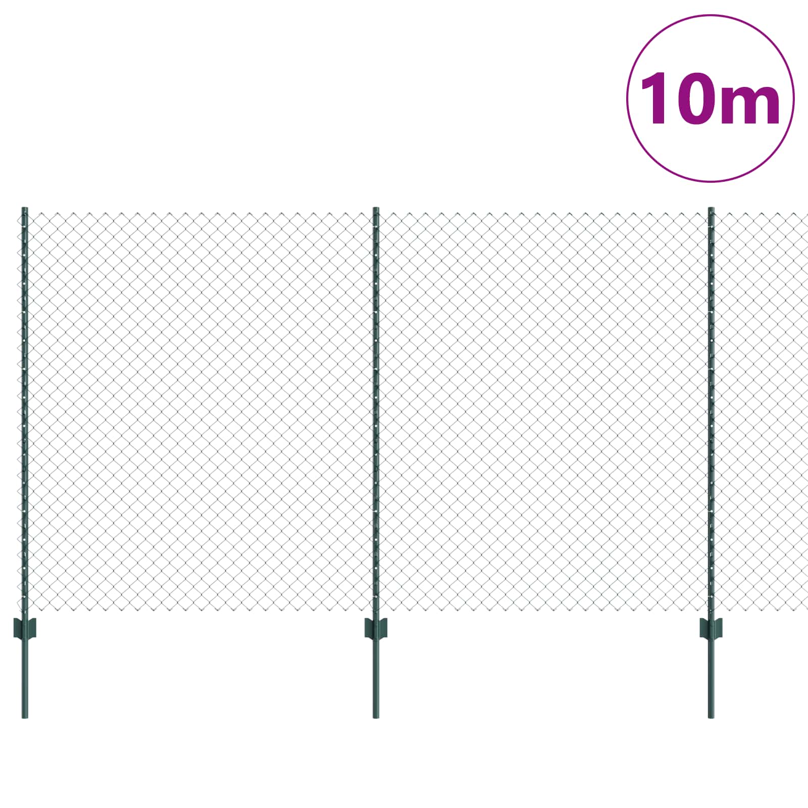 Kettenzaun mit Pfosten 10 x 1,4 m PVC-beschichteter Stahl Grün