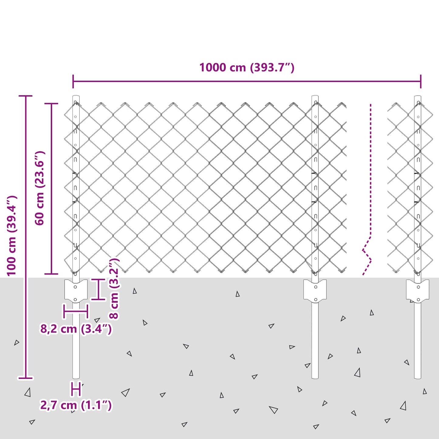Maschendrahtzaun mit Pfosten 10 x 0,6 m PVC-beschichteter Stahl