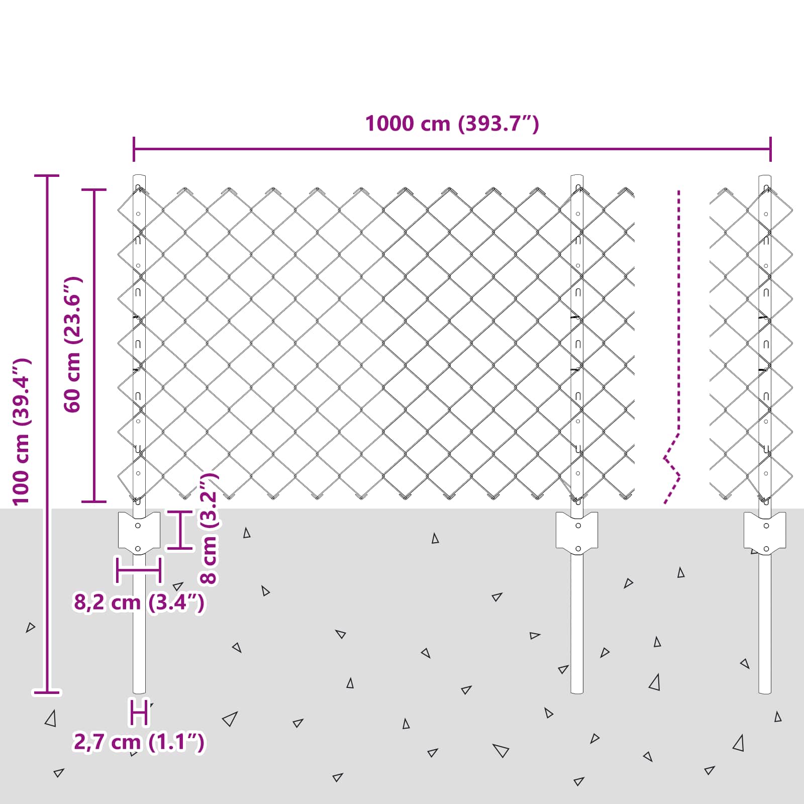 Maschendrahtzaun mit Pfosten 10 x 0,6 m PVC-beschichteter Stahl
