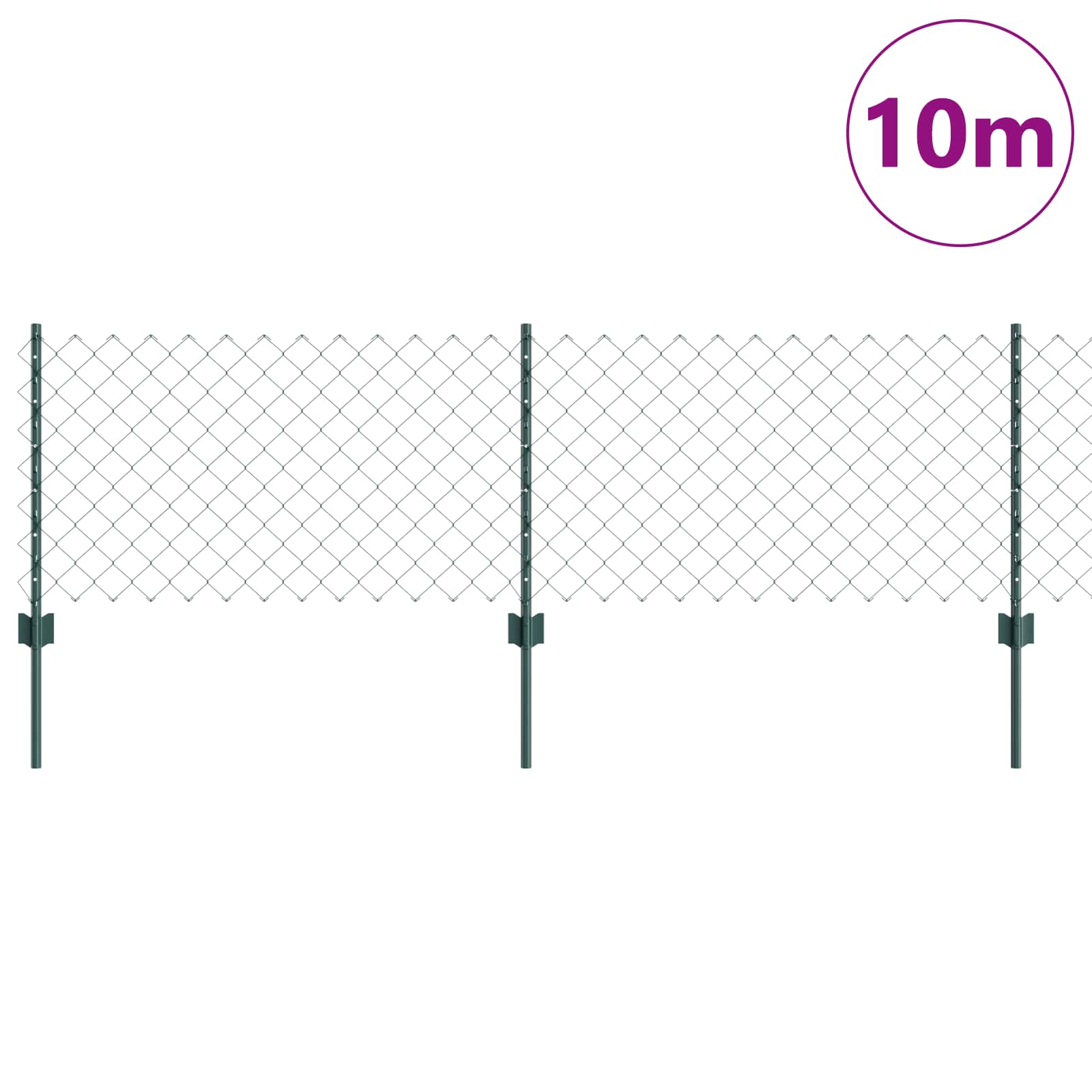 Kettenzaun mit Pfosten 10 x 0,6 m PVC-beschichteter Stahl Grün