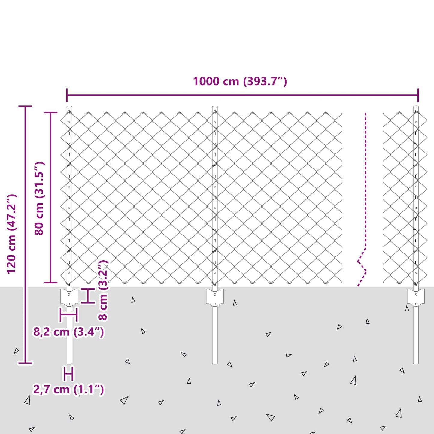 Maschendrahtzaun mit Pfosten 10 x 0,8 m PVC-beschichteter Stahl