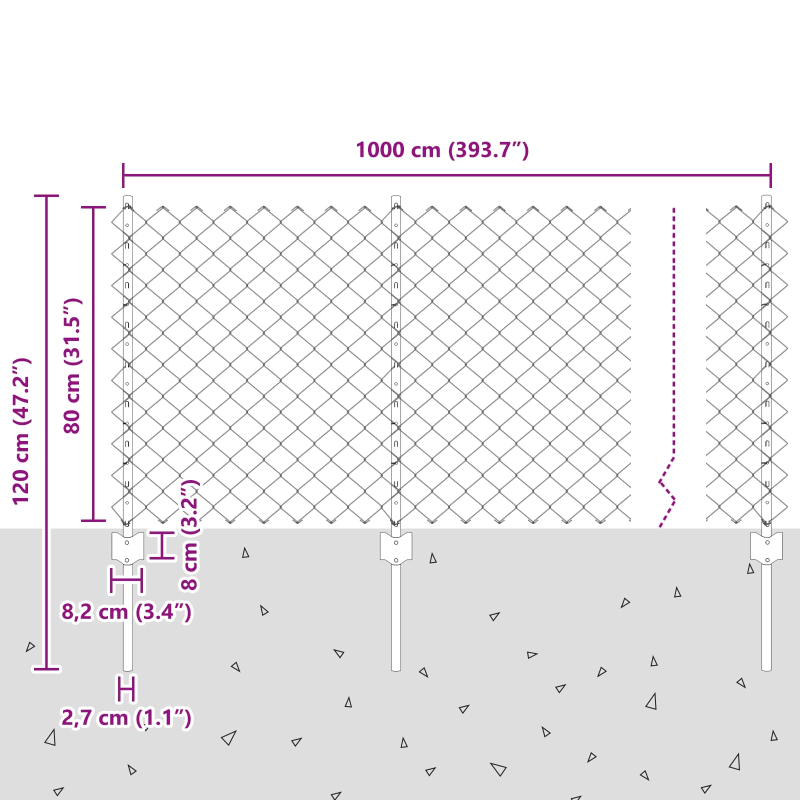 Maschendrahtzaun mit Pfosten 10 x 0,8 m PVC-beschichteter Stahl
