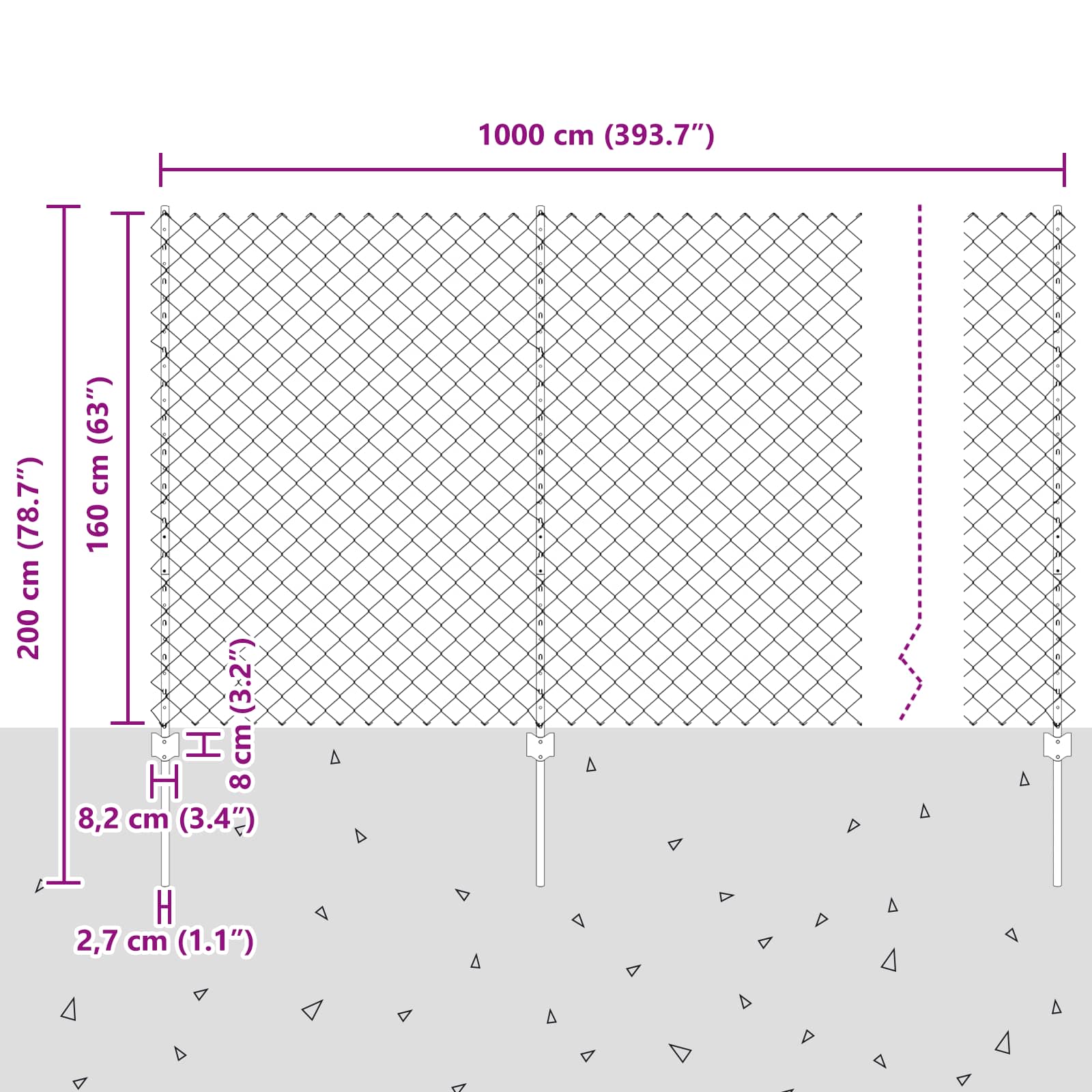 Maschendrahtzaun mit Pfosten 10 x 1,6 m PVC-beschichteter Stahl