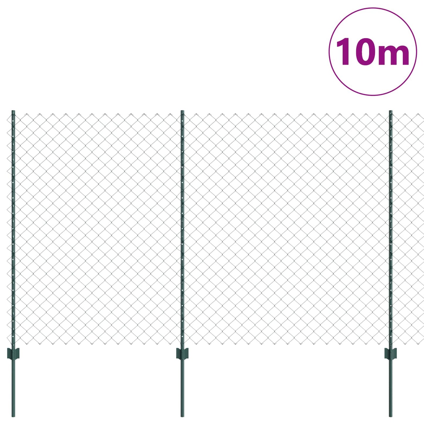 Kettenzaun mit Pfosten 10 x 1,6 m PVC-beschichteter Stahl Grün