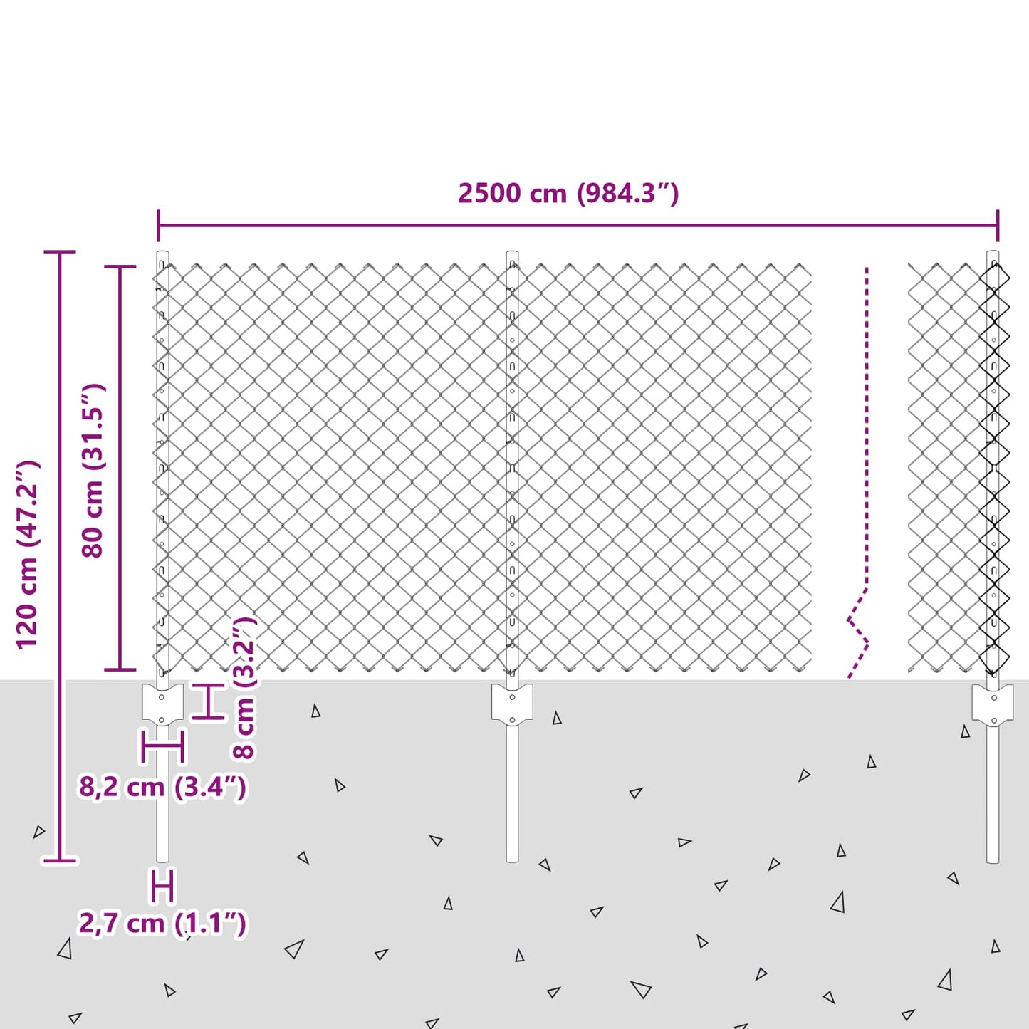 Maschendrahtzaun mit Pfosten 25 x 0,8 m PVC-beschichteter Stahl