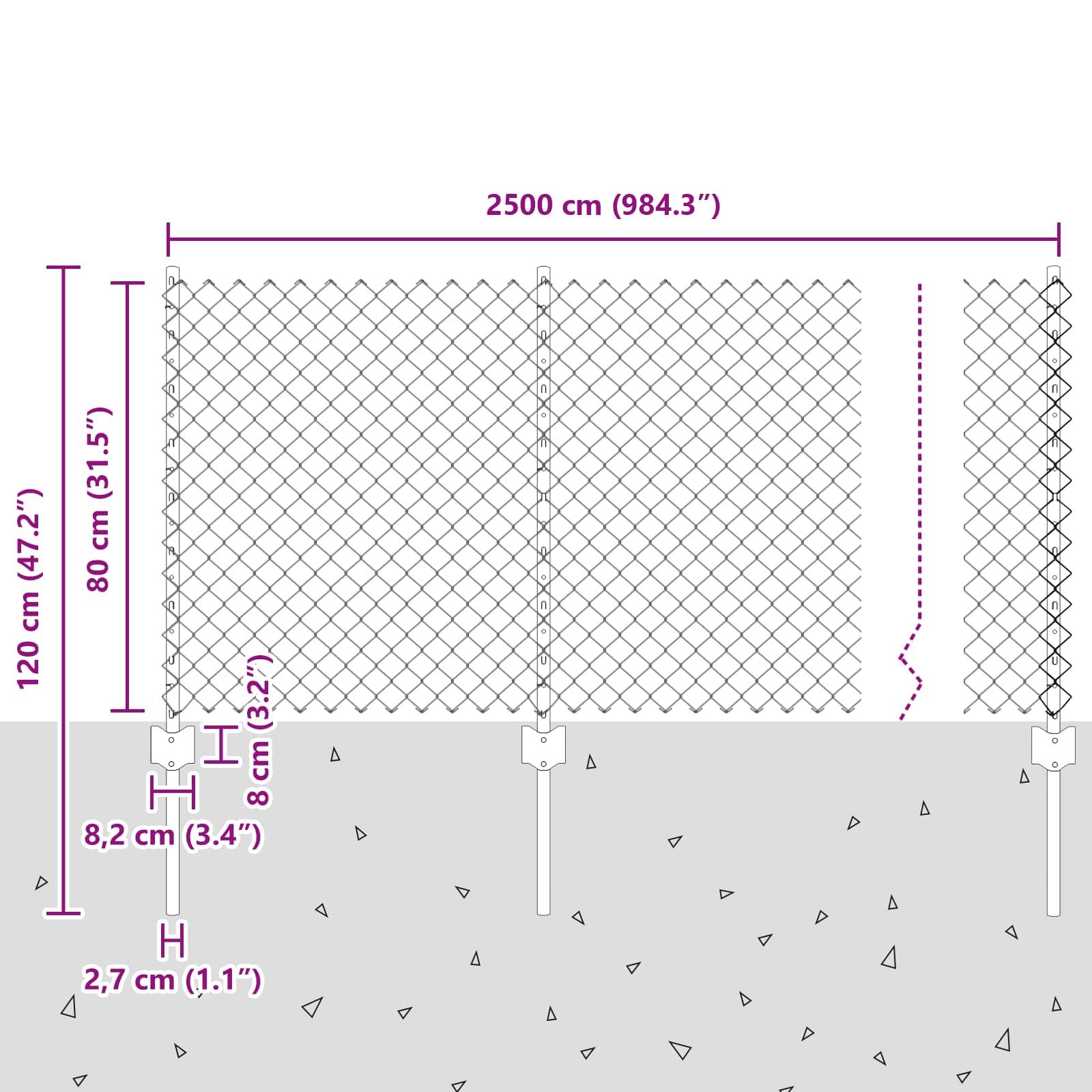 Maschendrahtzaun mit Pfosten 25 x 0,8 m PVC-beschichteter Stahl