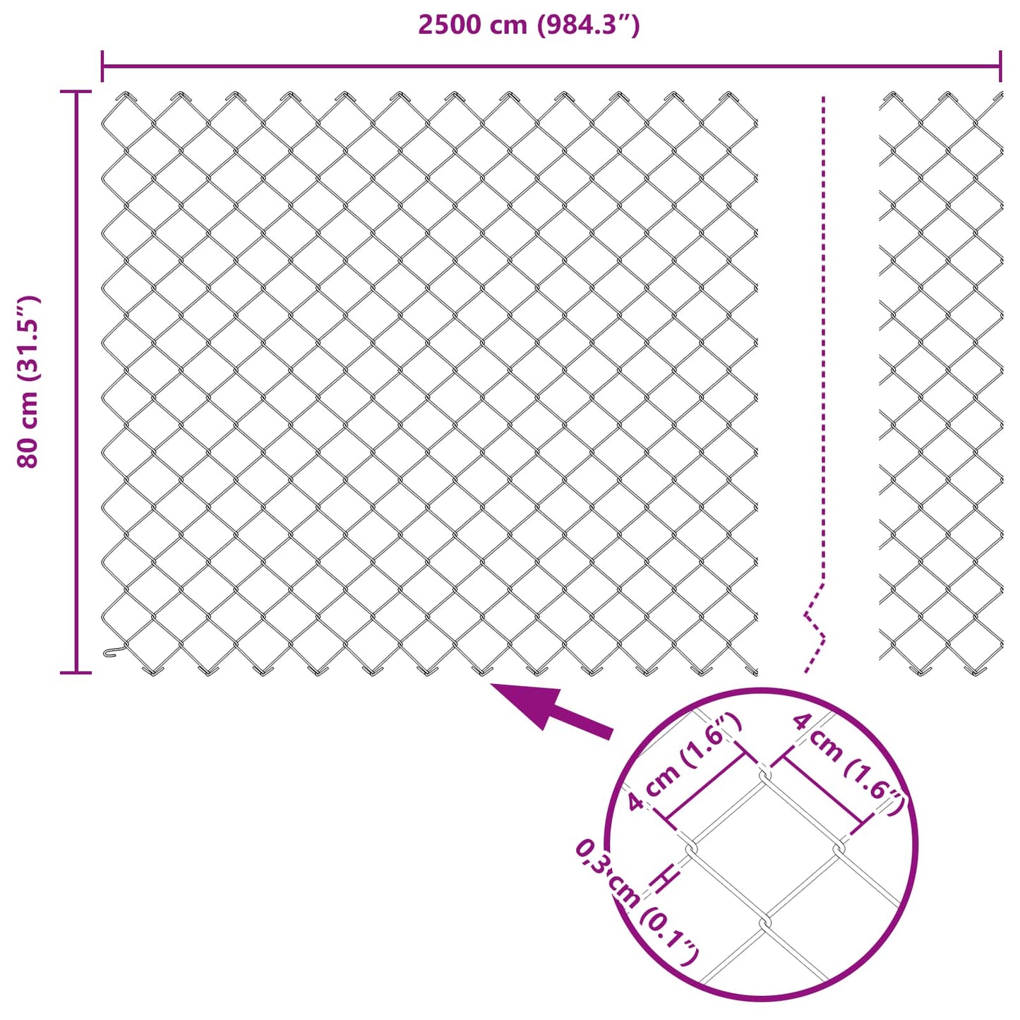 Maschendrahtzaun mit Pfosten 25 x 0,8 m PVC-beschichteter Stahl