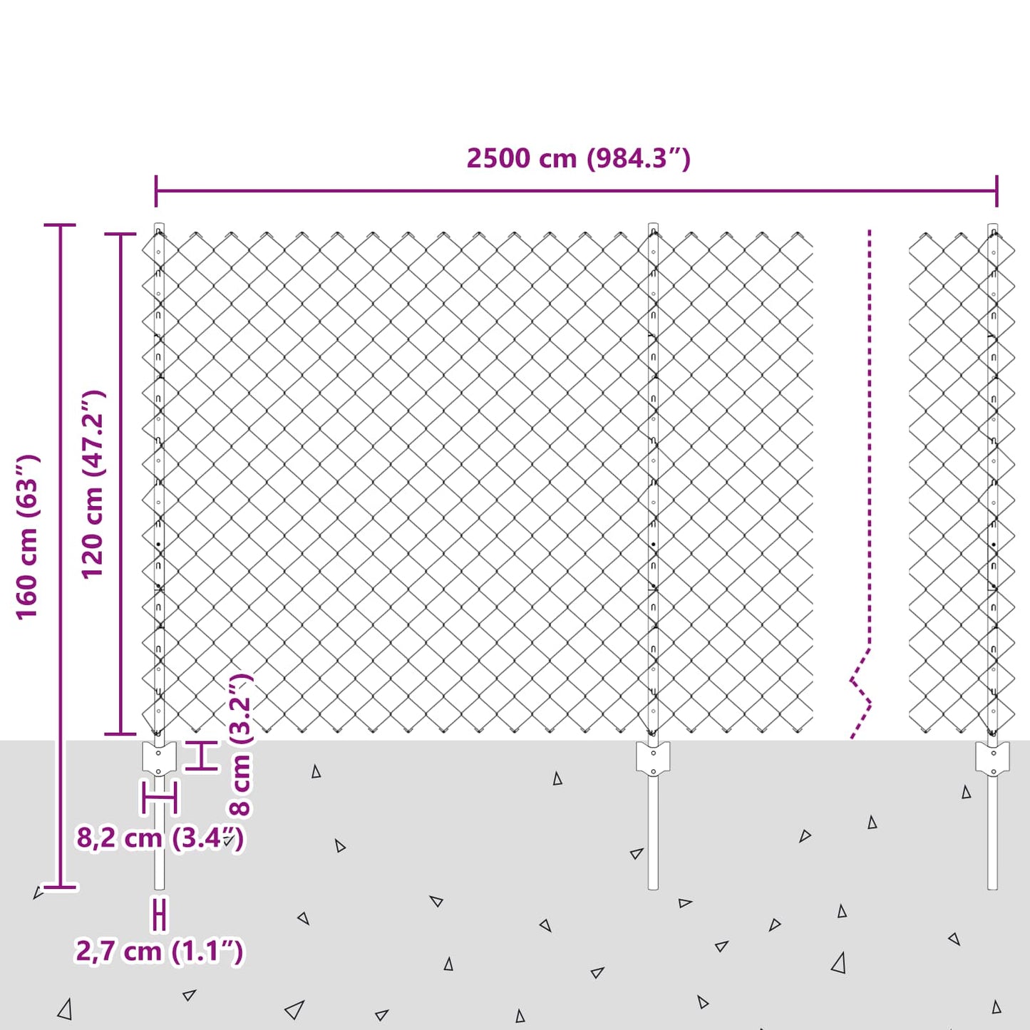 Maschendrahtzaun mit Pfosten 25 x 1,2 m PVC-beschichteter Stahl