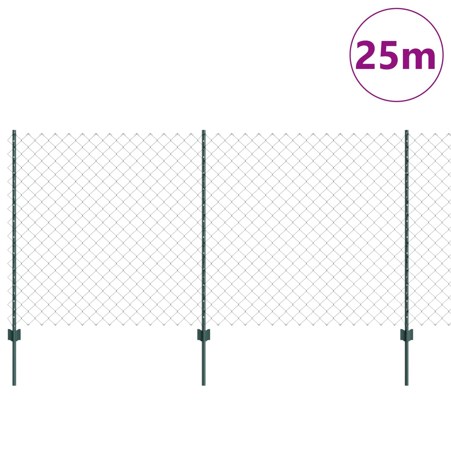 Kettenzaun mit Pfosten 25 x 1,2 m PVC-beschichteter Stahl Grün