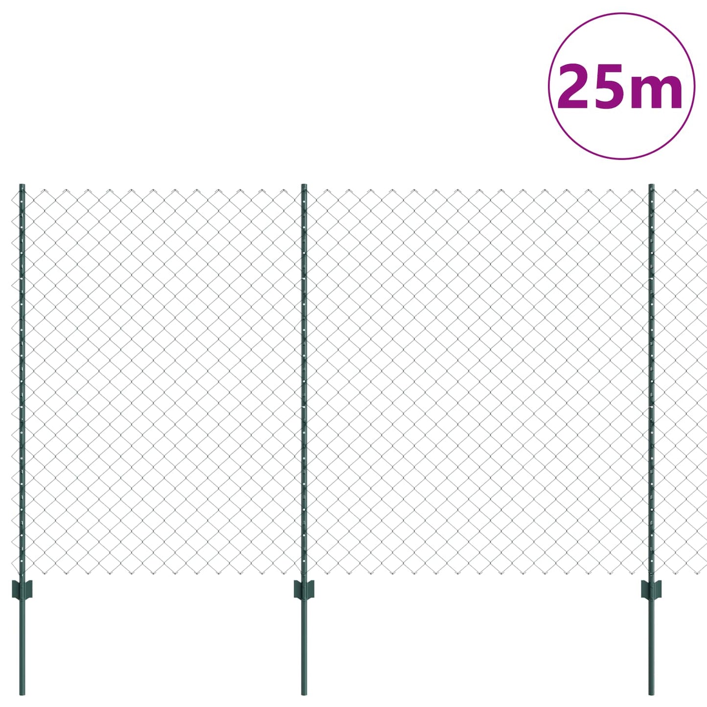 Kettenzaun mit Pfosten 25 x 1,6 m PVC-beschichteter Stahl Grün