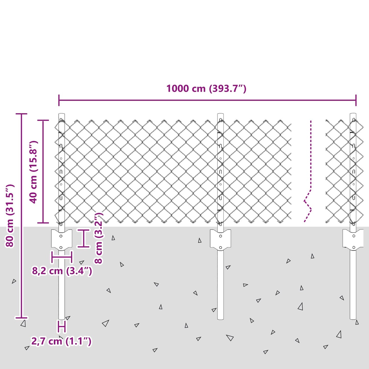 Maschendrahtzaun mit Pfosten 10 x 0,4 m PVC-beschichteter Stahl