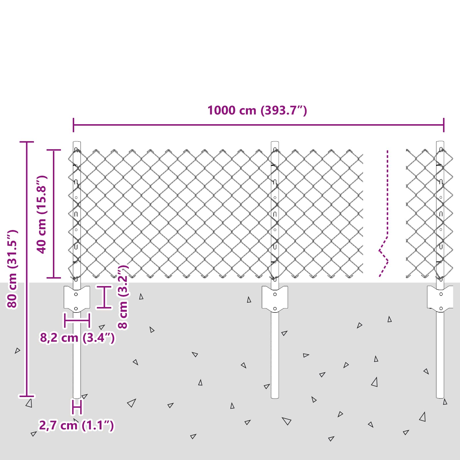 Maschendrahtzaun mit Pfosten 10 x 0,4 m PVC-beschichteter Stahl