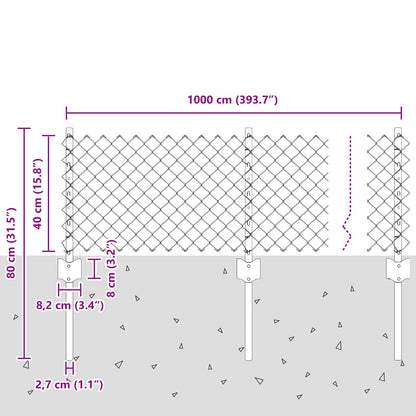 Maschendrahtzaun mit Pfosten 10 x 0,4 m PVC-beschichteter Stahl