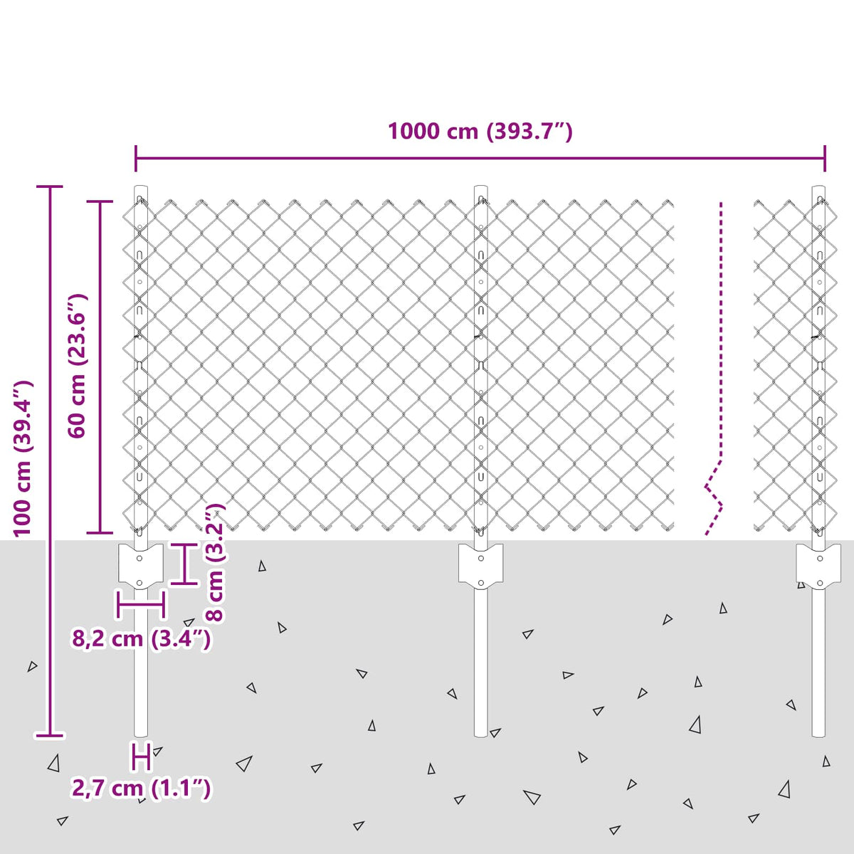 Maschendrahtzaun mit Pfosten 10 x 0,6 m PVC-beschichteter Stahl