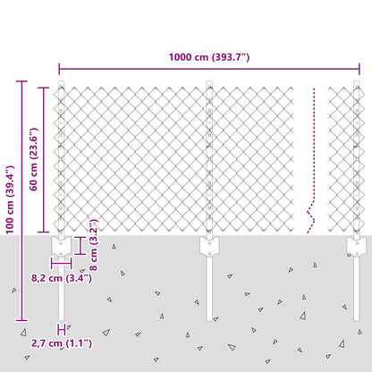 Maschendrahtzaun mit Pfosten 10 x 0,6 m PVC-beschichteter Stahl