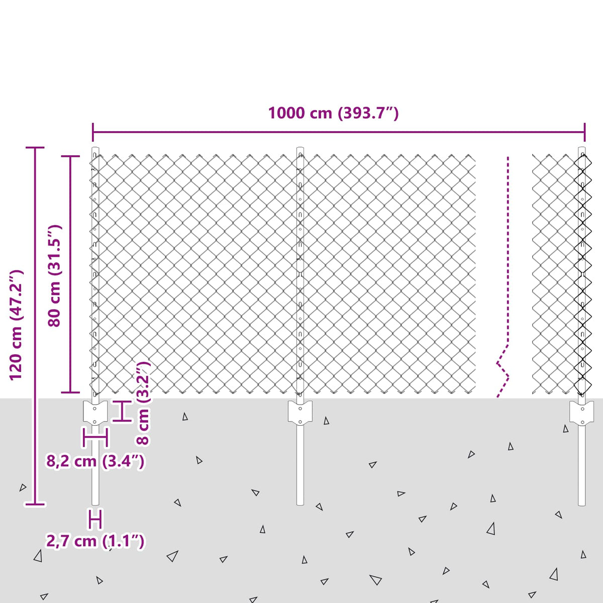 Maschendrahtzaun mit Pfosten 10 x 0,8 m PVC-beschichteter Stahl