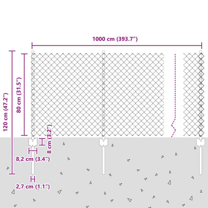 Maschendrahtzaun mit Pfosten 10 x 0,8 m PVC-beschichteter Stahl