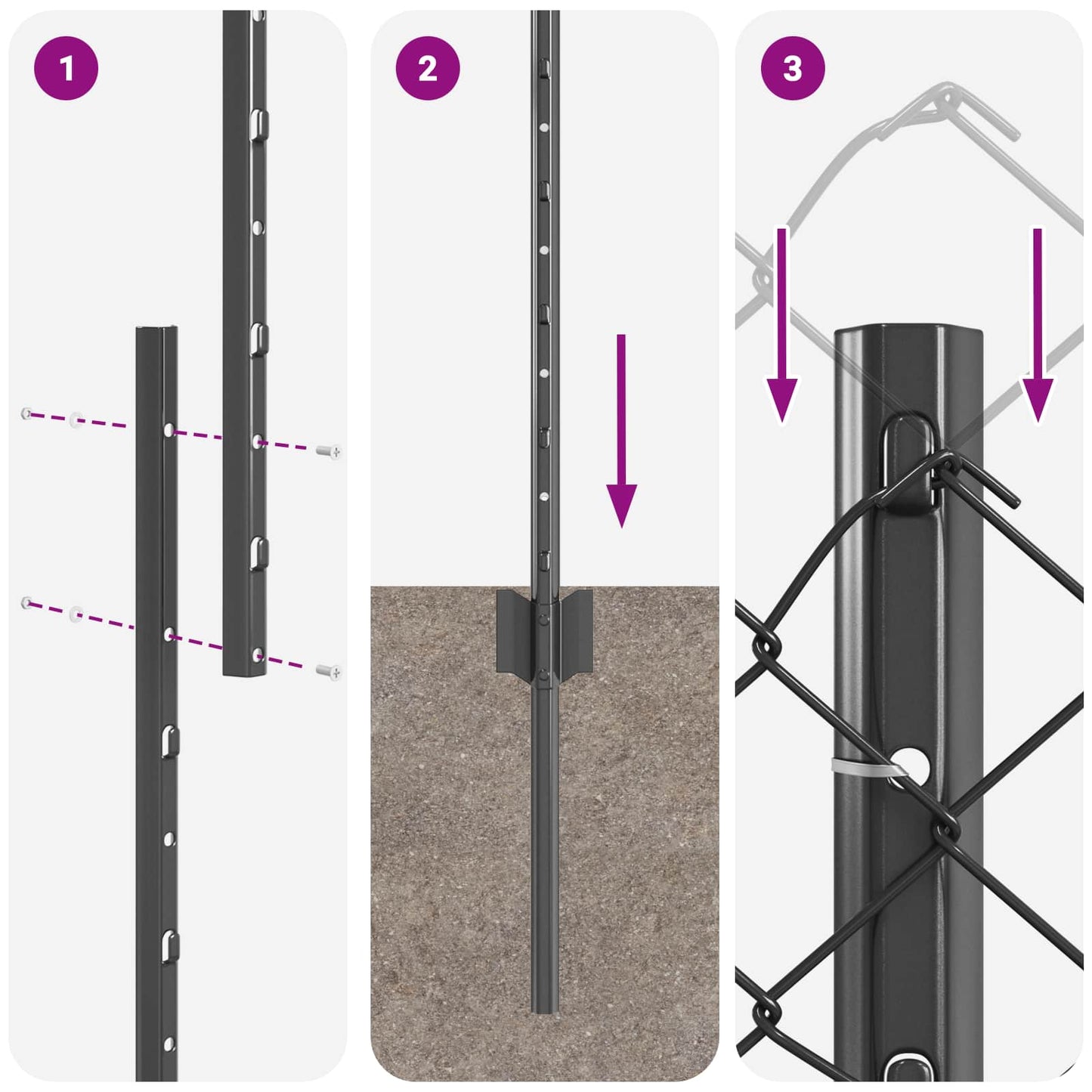 Kettenzaun mit Pfosten 10 x 1 m (B x H) PVC-beschichteter Stahl