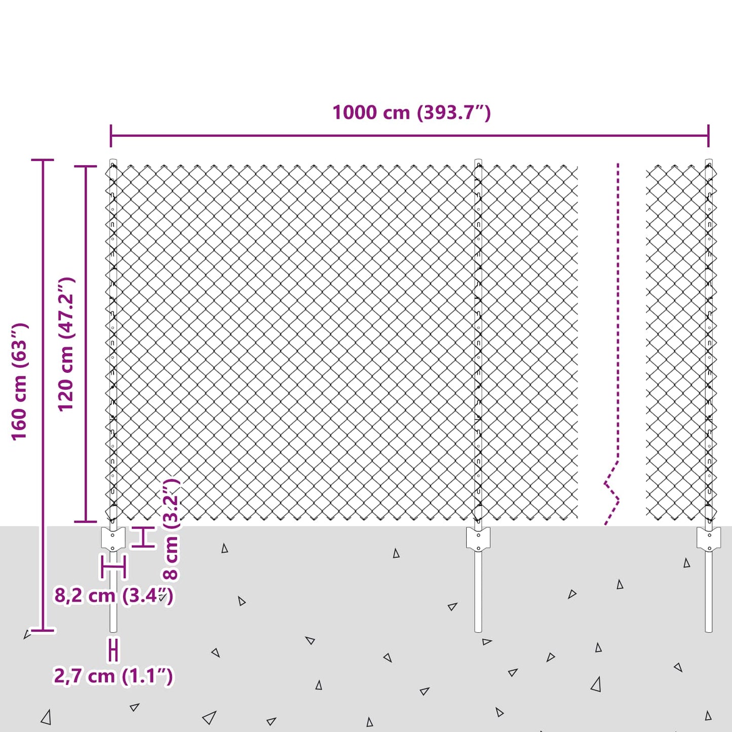 Maschendrahtzaun mit Pfosten 10 x 1,2 m PVC-beschichteter Stahl