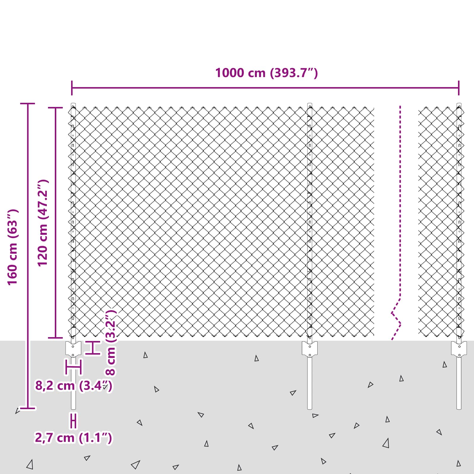 Maschendrahtzaun mit Pfosten 10 x 1,2 m PVC-beschichteter Stahl
