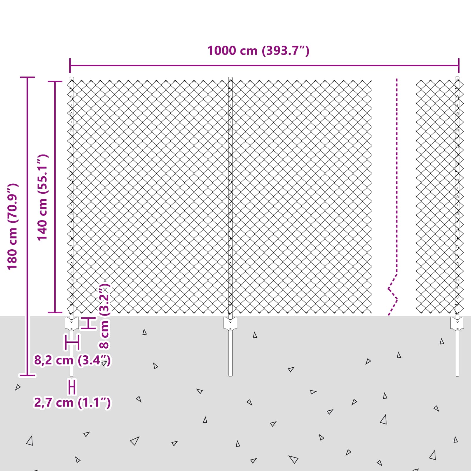 Maschendrahtzaun mit Pfosten 10 x 1,4 m PVC-beschichteter Stahl