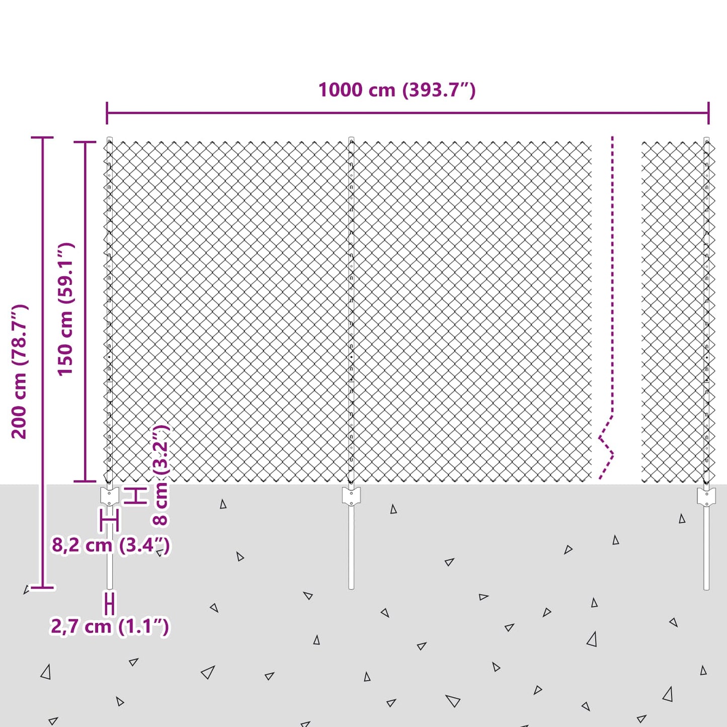 Maschendrahtzaun mit Pfosten 10 x 1,5 m PVC-beschichteter Stahl