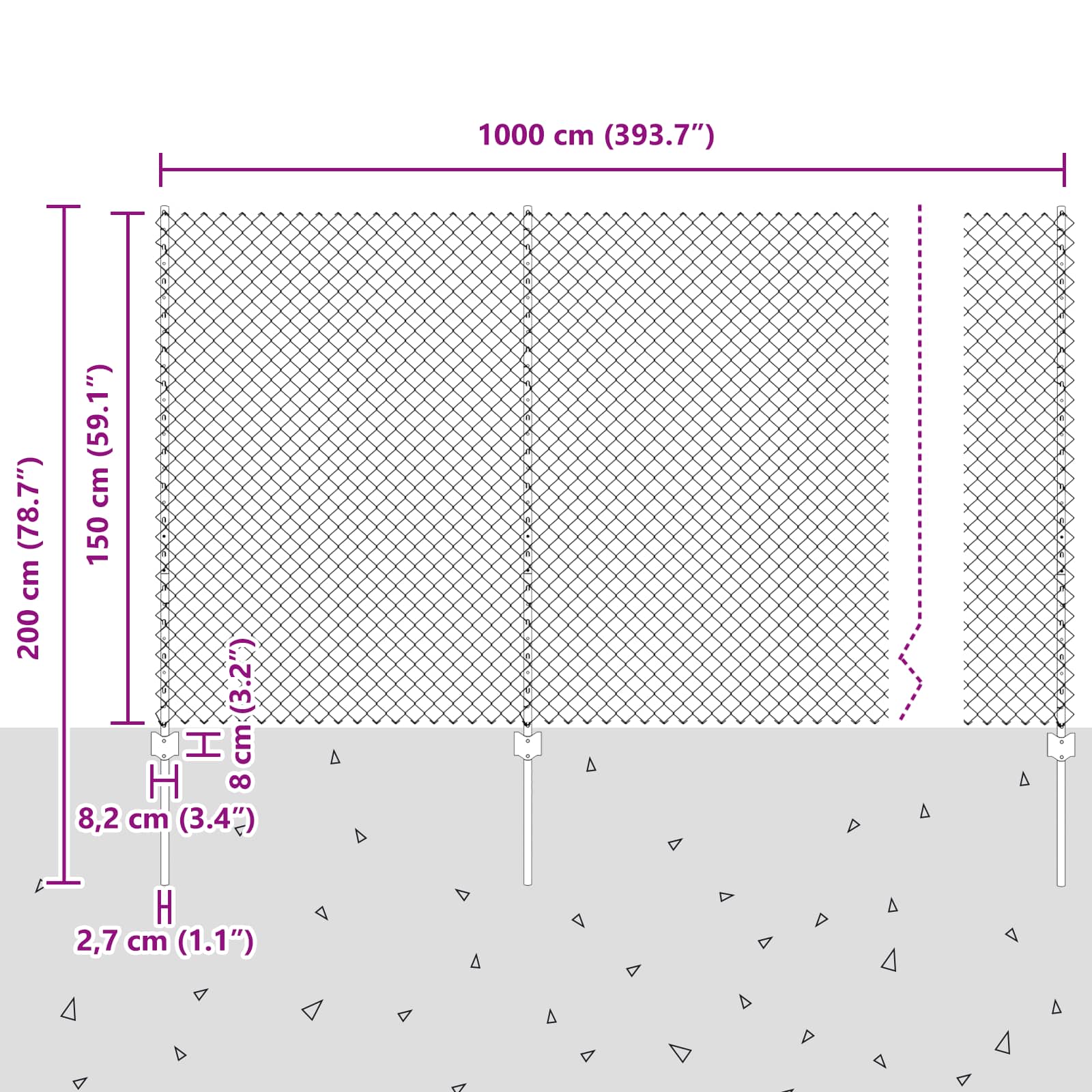 Maschendrahtzaun mit Pfosten 10 x 1,5 m PVC-beschichteter Stahl