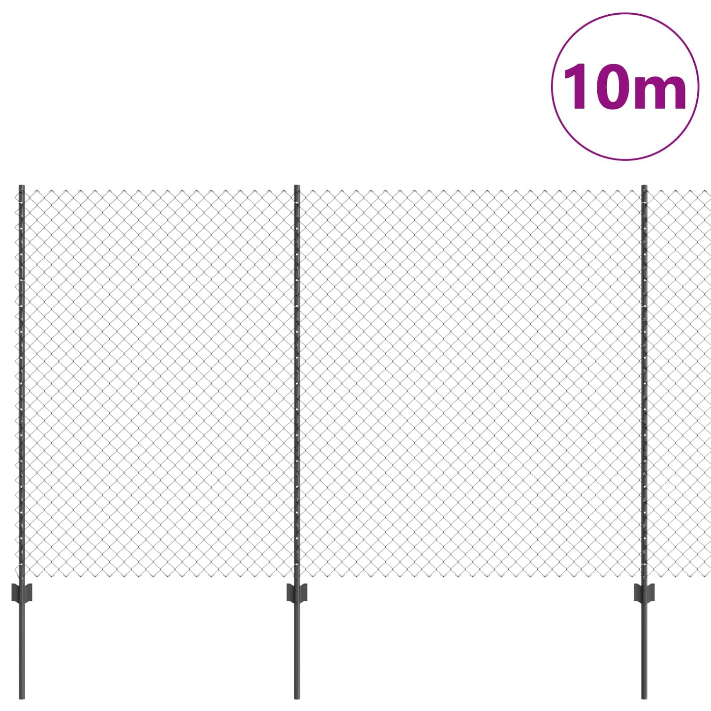 Kettenzaun mit Pfosten 10 x 1,5 m PVC-beschichteter Stahl Grau