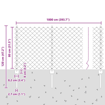 Maschendrahtzaun mit Pfosten 10 x 0,8 m PVC-beschichteter Stahl