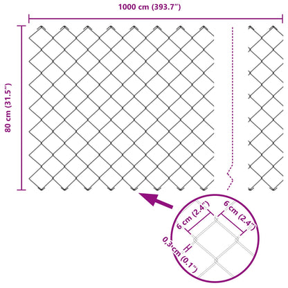 Maschendrahtzaun mit Pfosten 10 x 0,8 m PVC-beschichteter Stahl