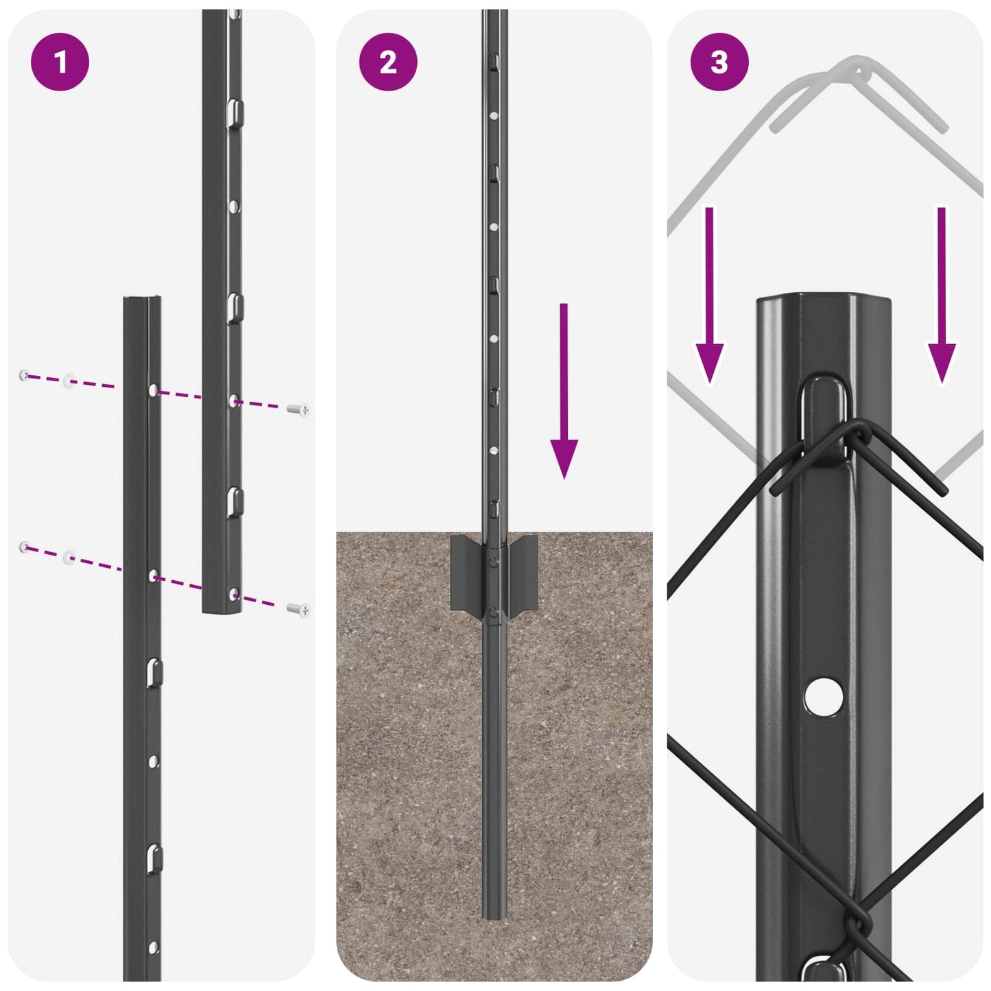 Maschendrahtzaun mit Pfosten 10 x 1 m PVC-beschichteter Stahl