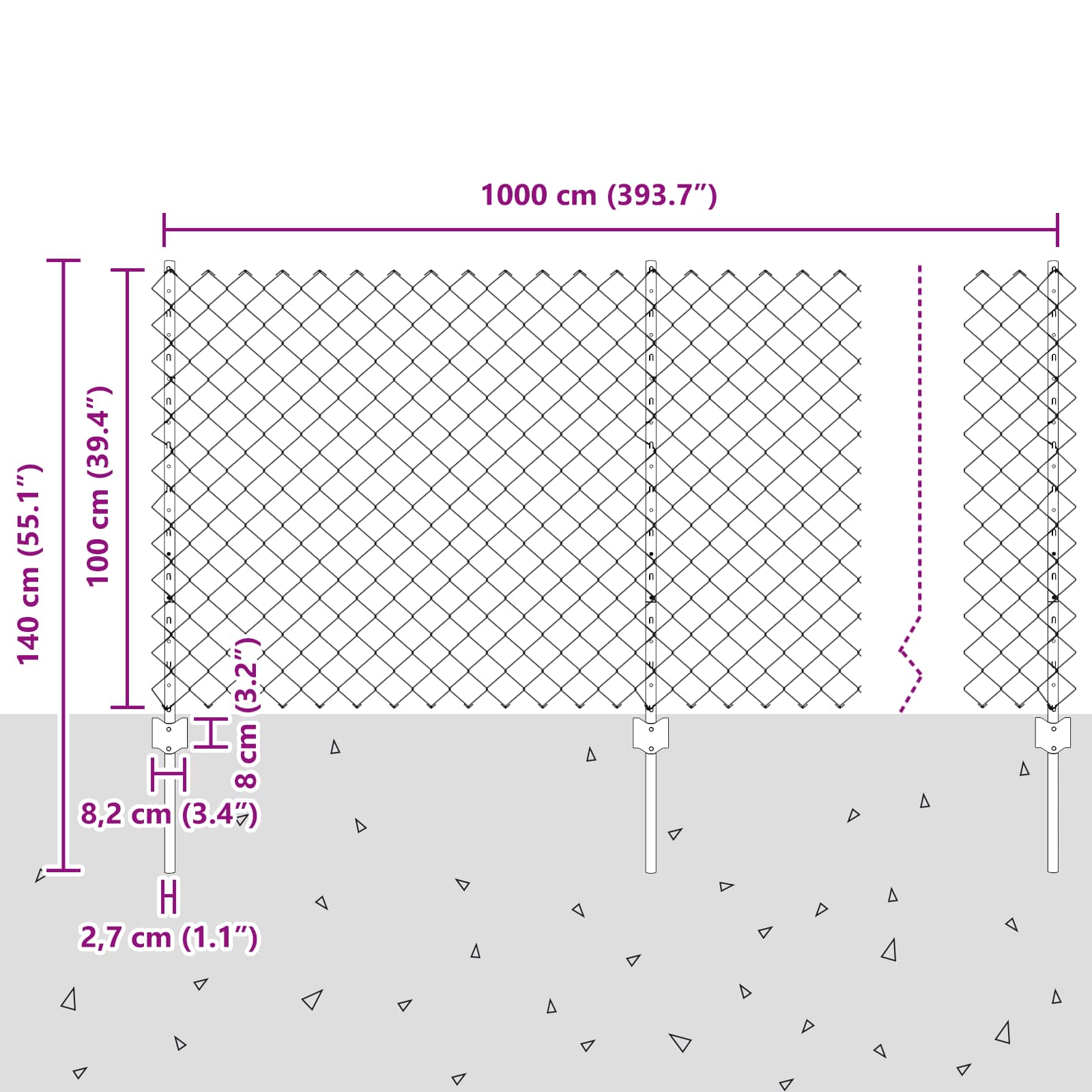 Maschendrahtzaun mit Pfosten 10 x 1 m PVC-beschichteter Stahl
