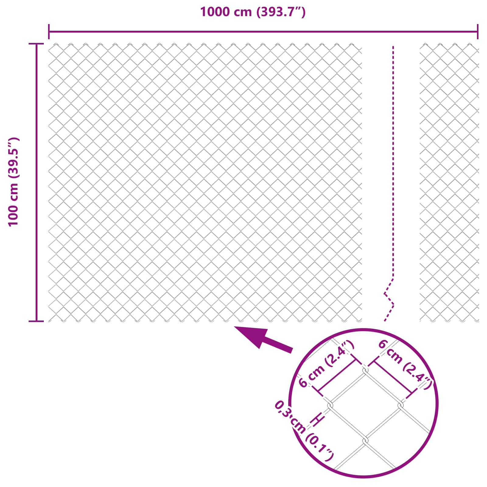 Maschendrahtzaun mit Pfosten 10 x 1 m PVC-beschichteter Stahl