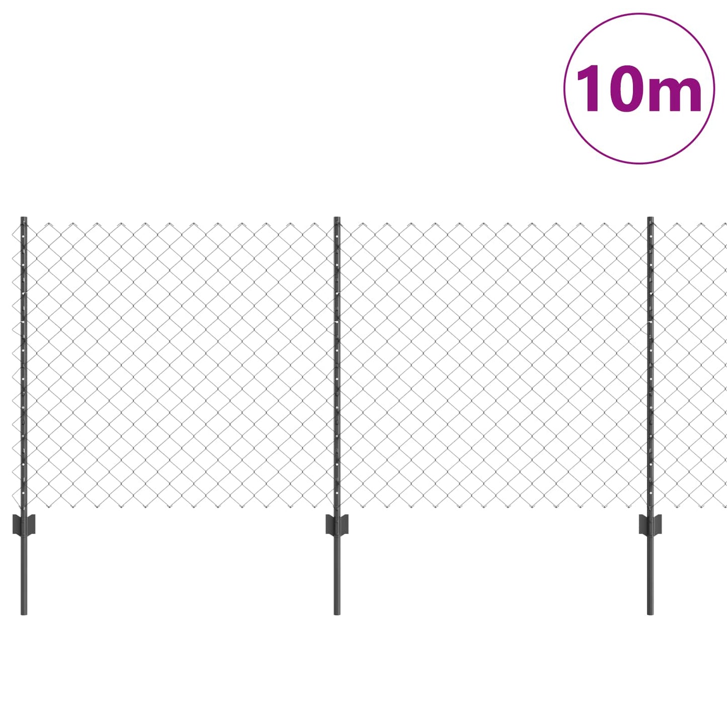 Maschendrahtzaun mit Pfosten 10 x 1 m PVC-beschichteter Stahl