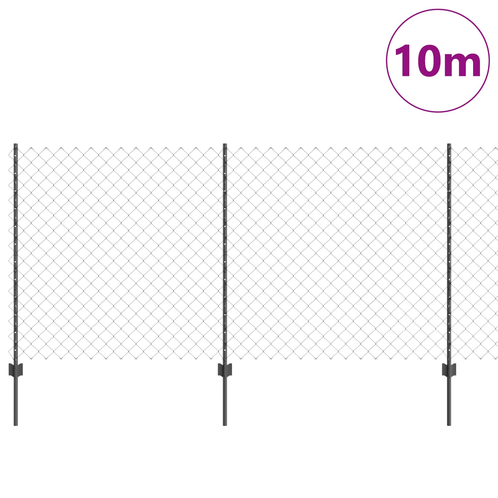 Kettenzaun mit Pfosten 10 x 1,2 m PVC-beschichteter Stahl Grau