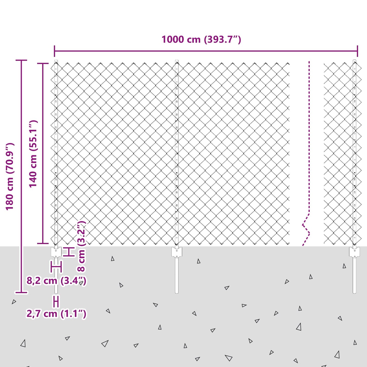 Maschendrahtzaun mit Pfosten 10 x 1,4 m PVC-beschichteter Stahl