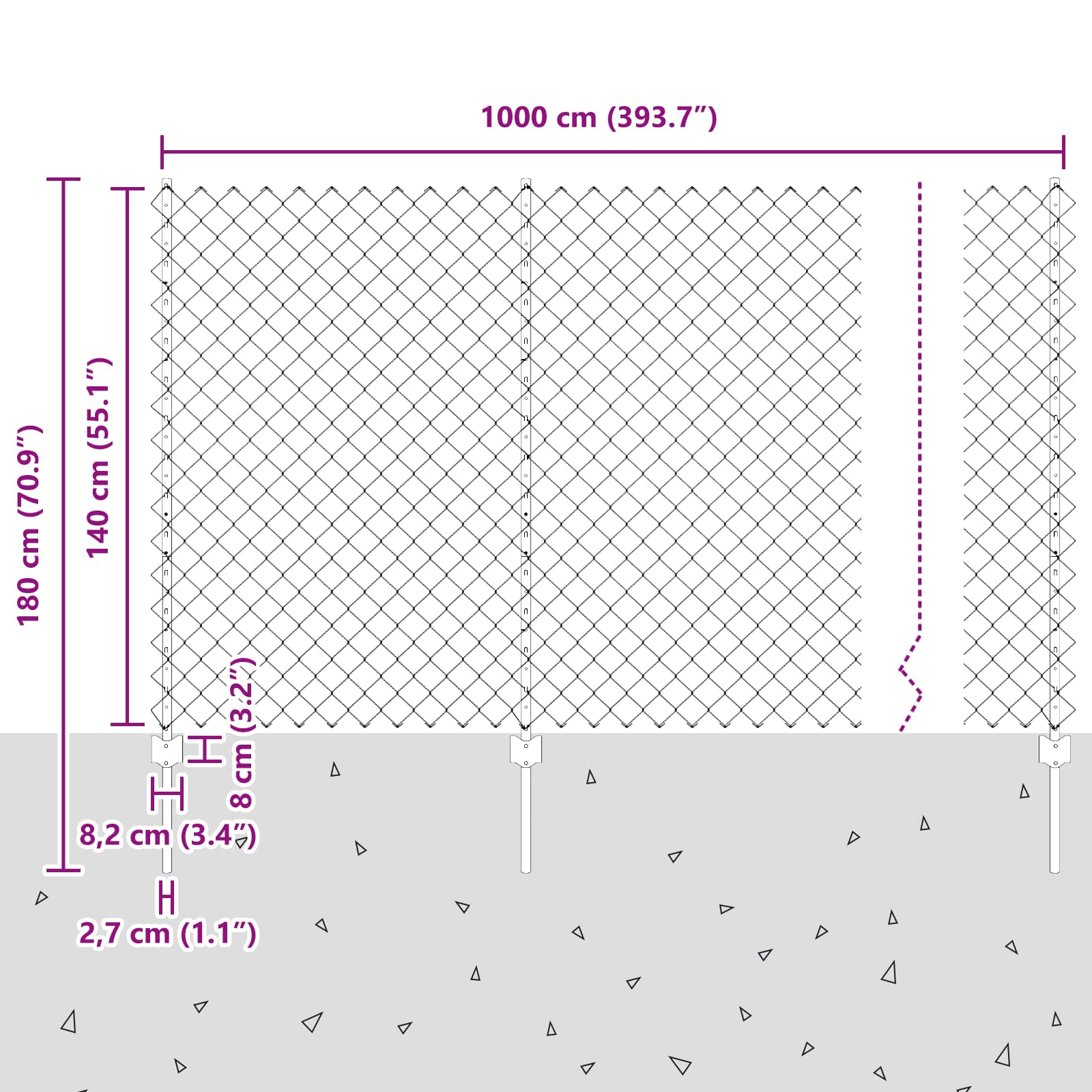 Maschendrahtzaun mit Pfosten 10 x 1,4 m PVC-beschichteter Stahl