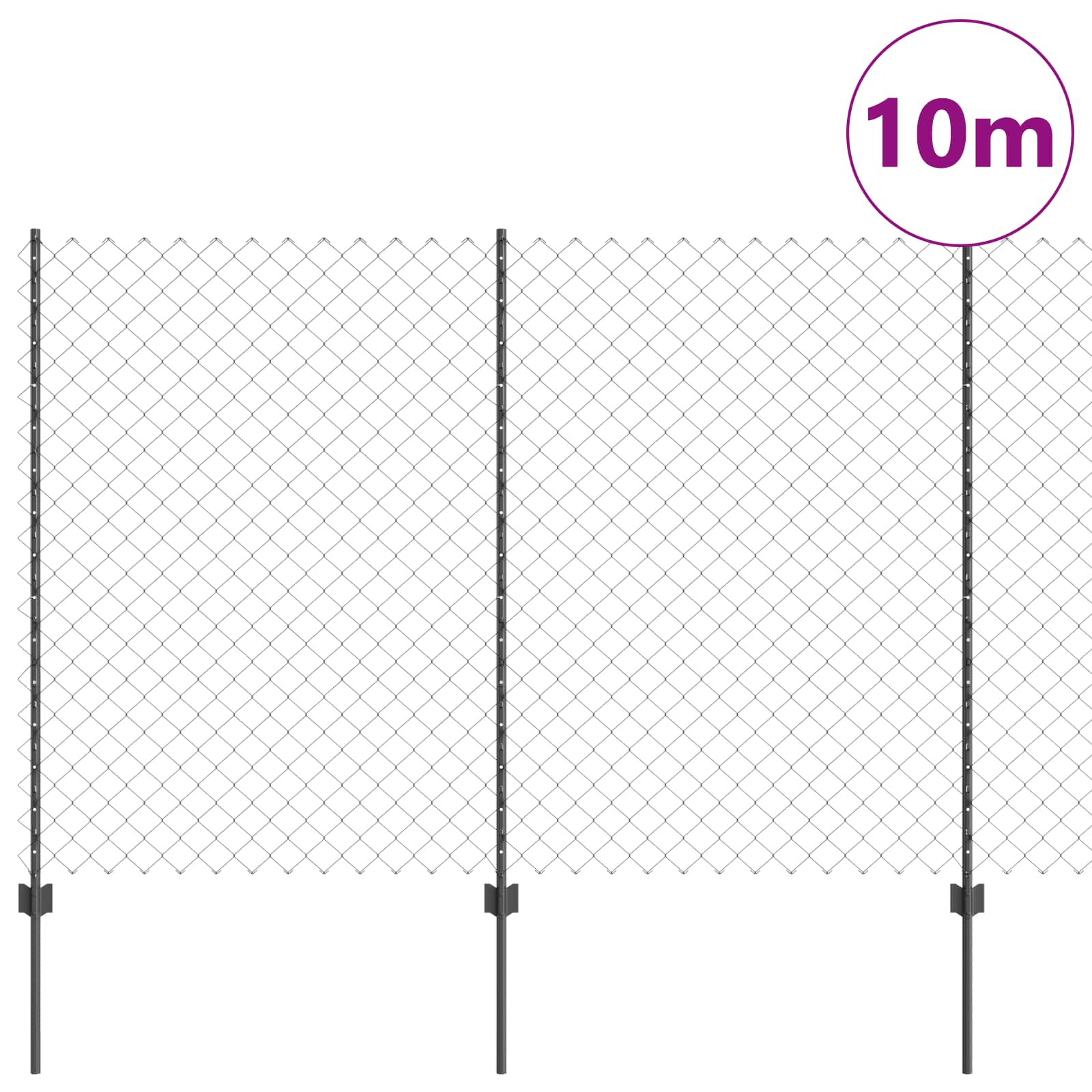 Maschendrahtzaun mit Pfosten 10 x 1,6 m PVC-beschichteter Stahl