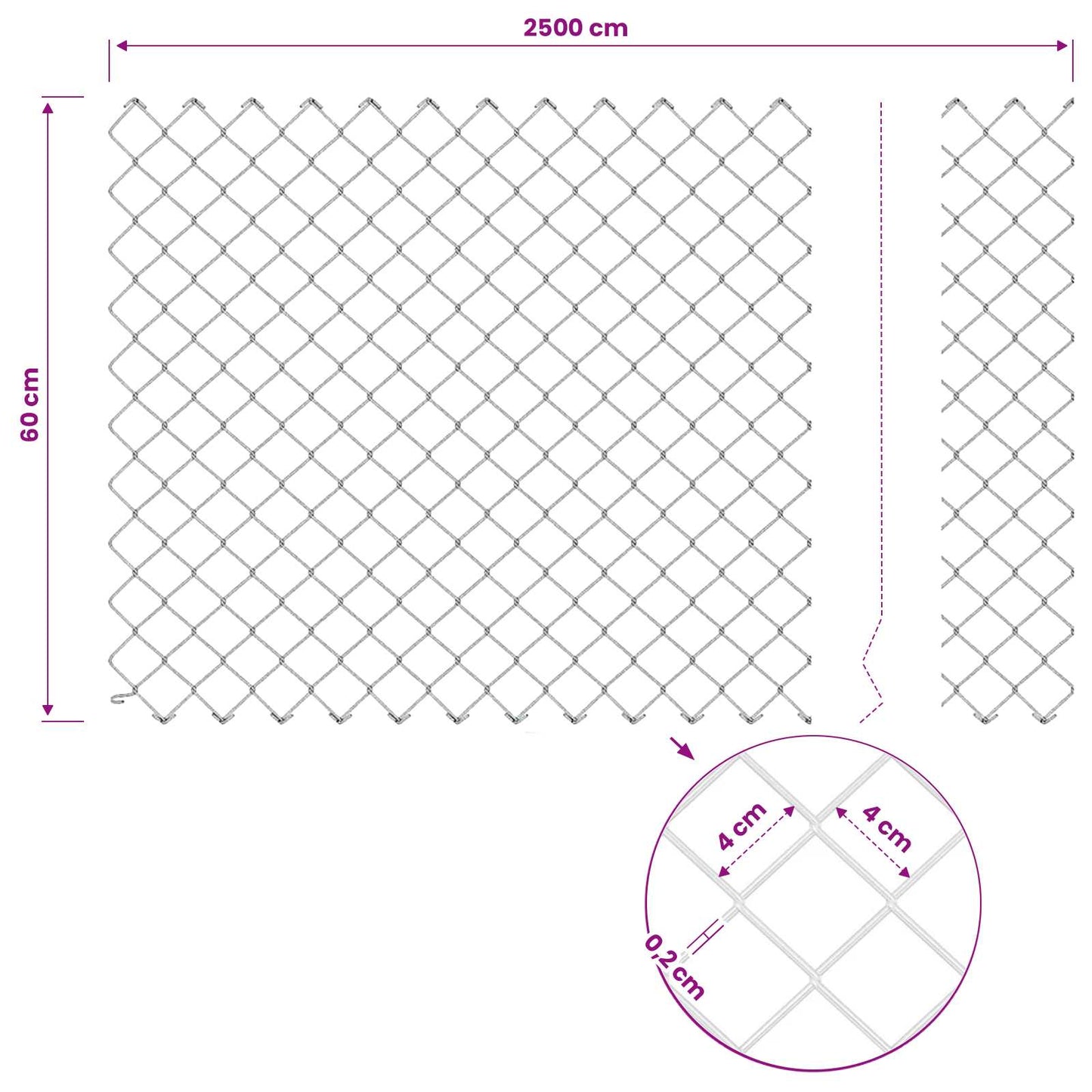 Maschendrahtzaun mit Pfosten 25 x 0,6 m PVC-beschichteter Stahl