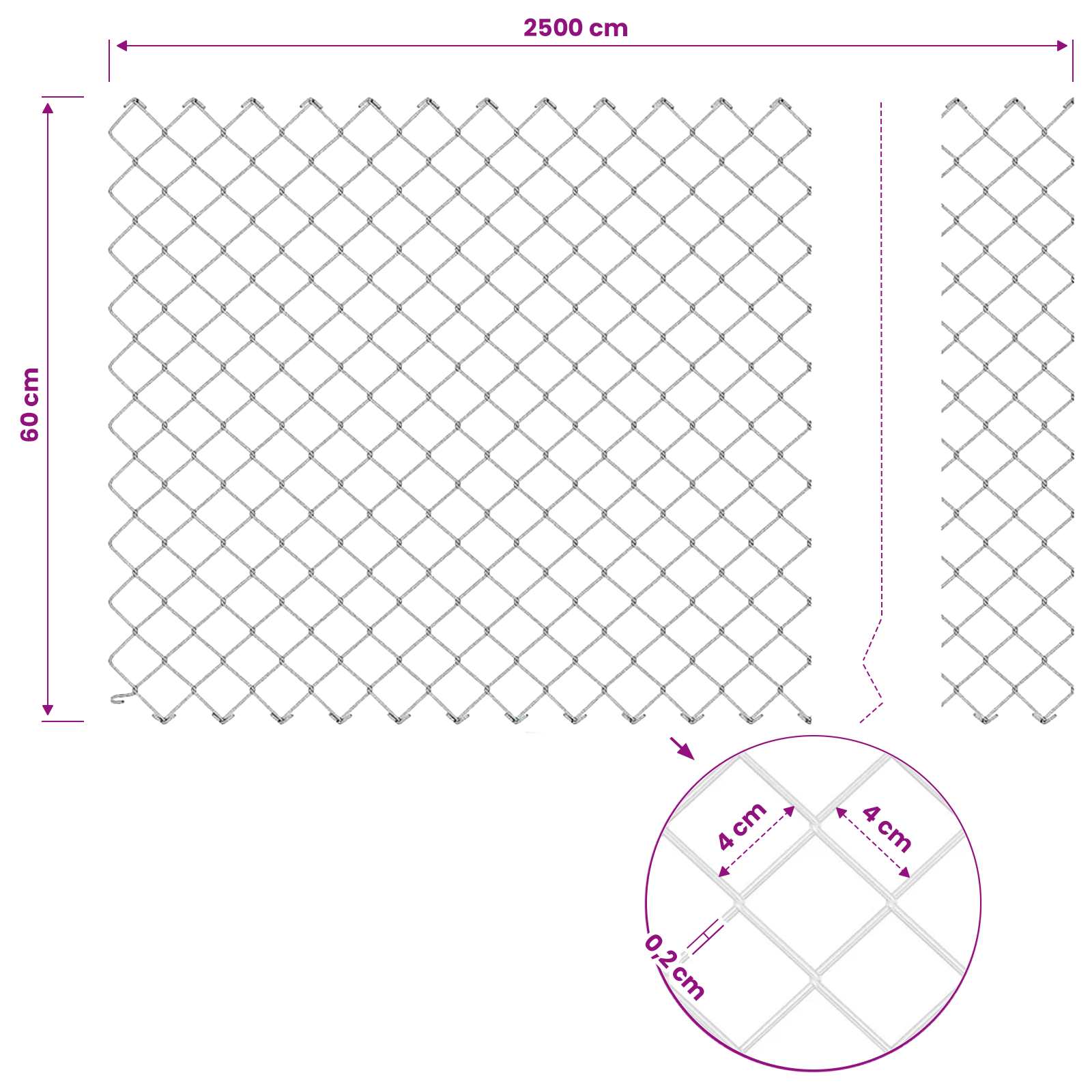 Maschendrahtzaun mit Pfosten 25 x 0,6 m PVC-beschichteter Stahl