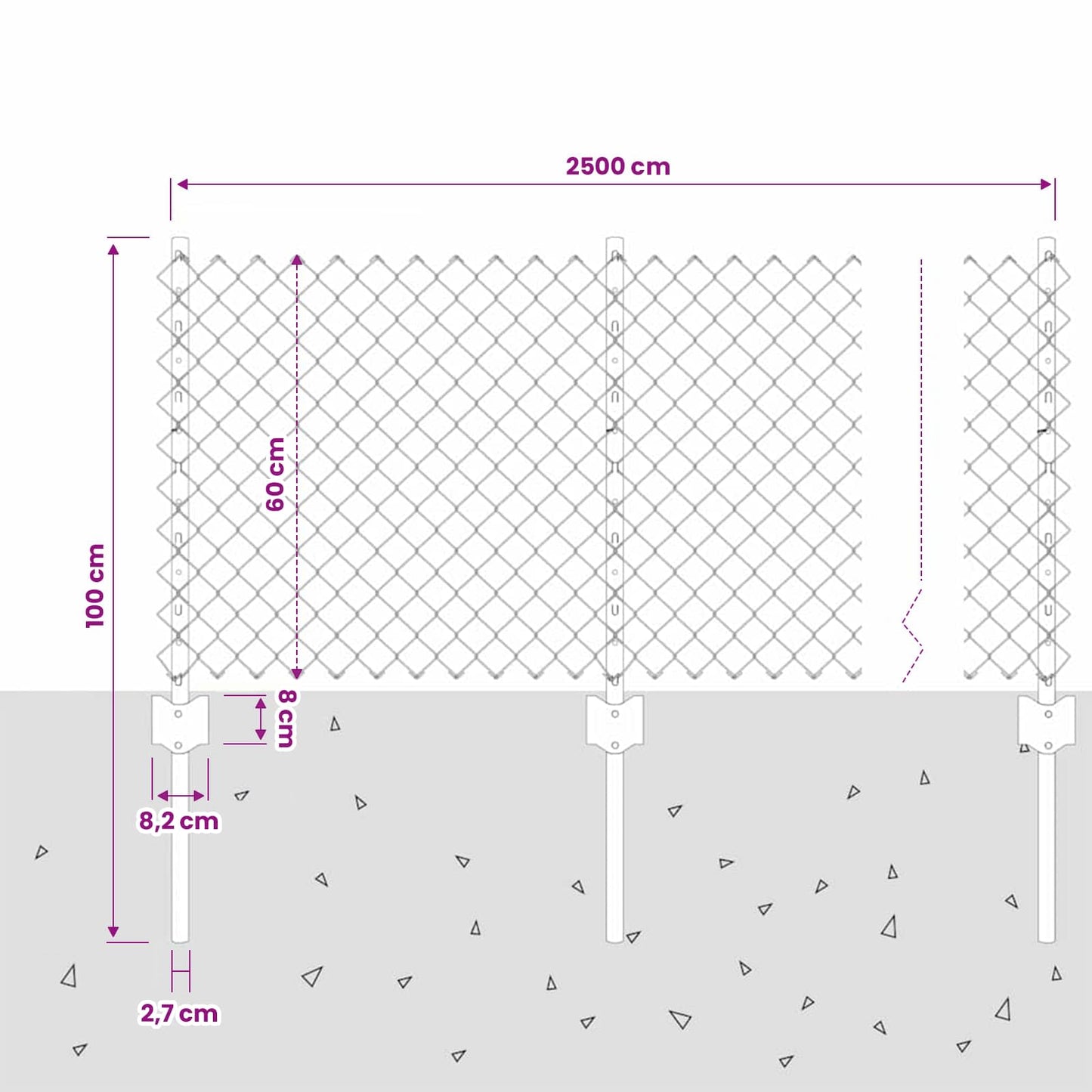Maschendrahtzaun mit Pfosten 25 x 0,6 m PVC-beschichteter Stahl
