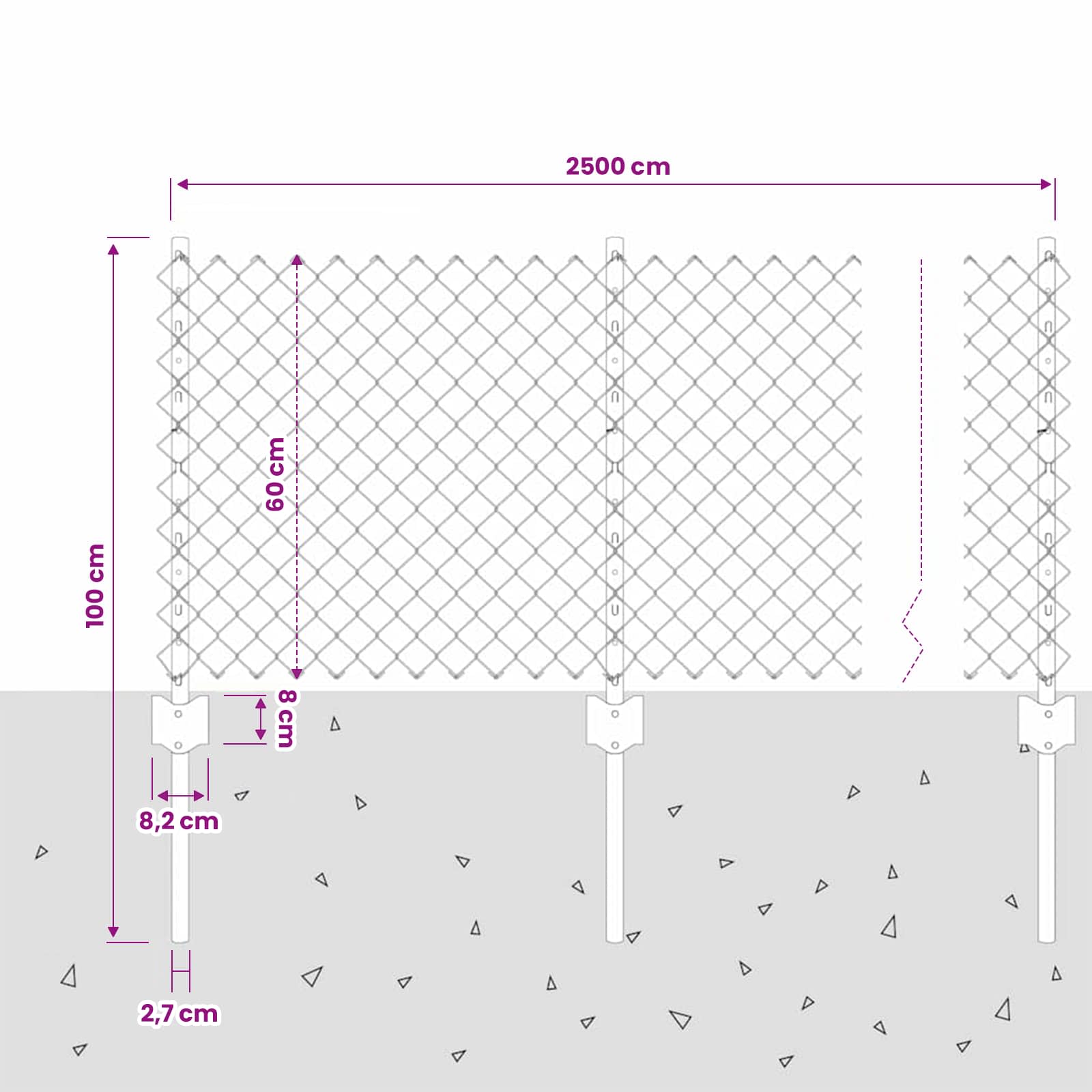 Maschendrahtzaun mit Pfosten 25 x 0,6 m PVC-beschichteter Stahl