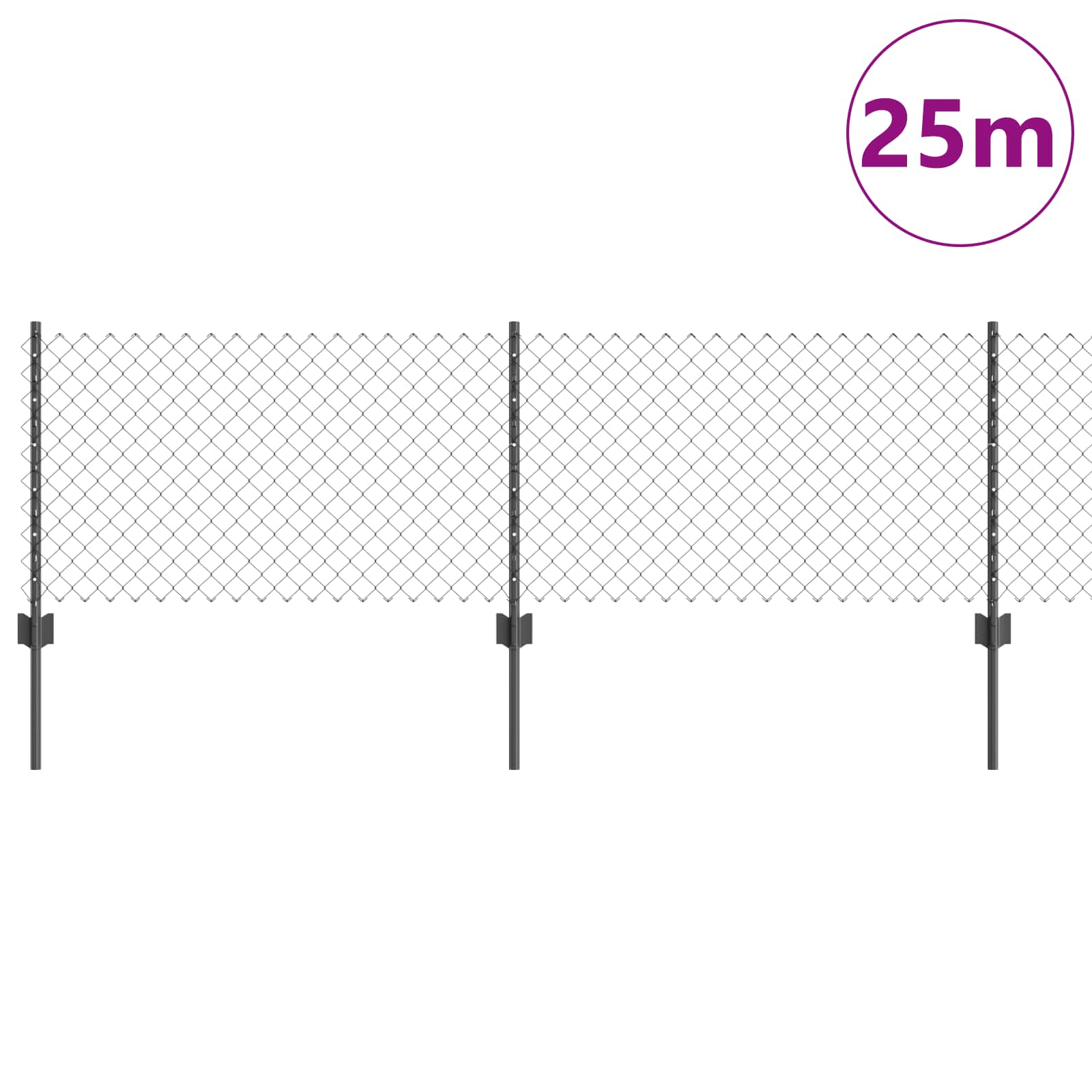 Maschendrahtzaun mit Pfosten 25 x 0,6 m PVC-beschichteter Stahl
