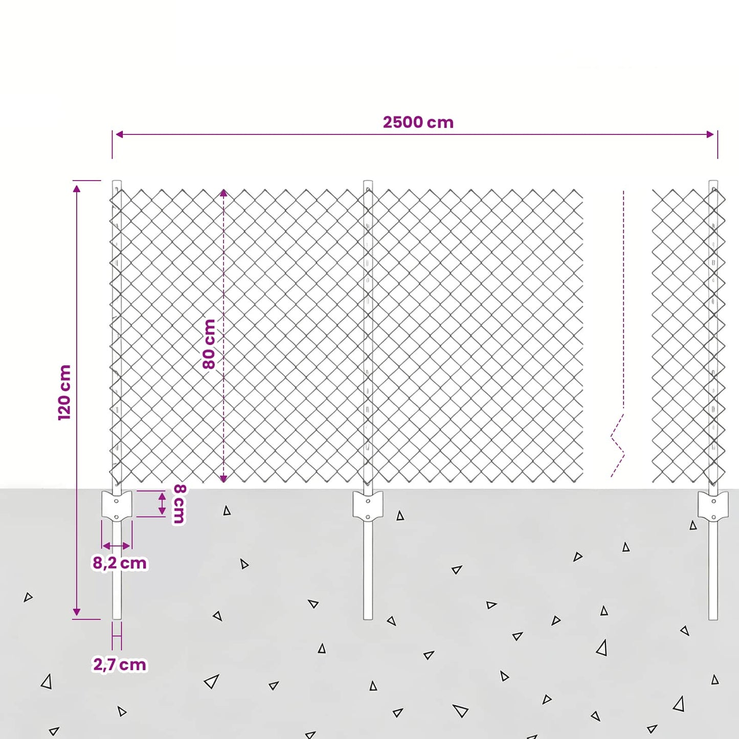 Kettenzaun mit Pfosten 25 x 0,8 m PVC-beschichteter Stahl Grau