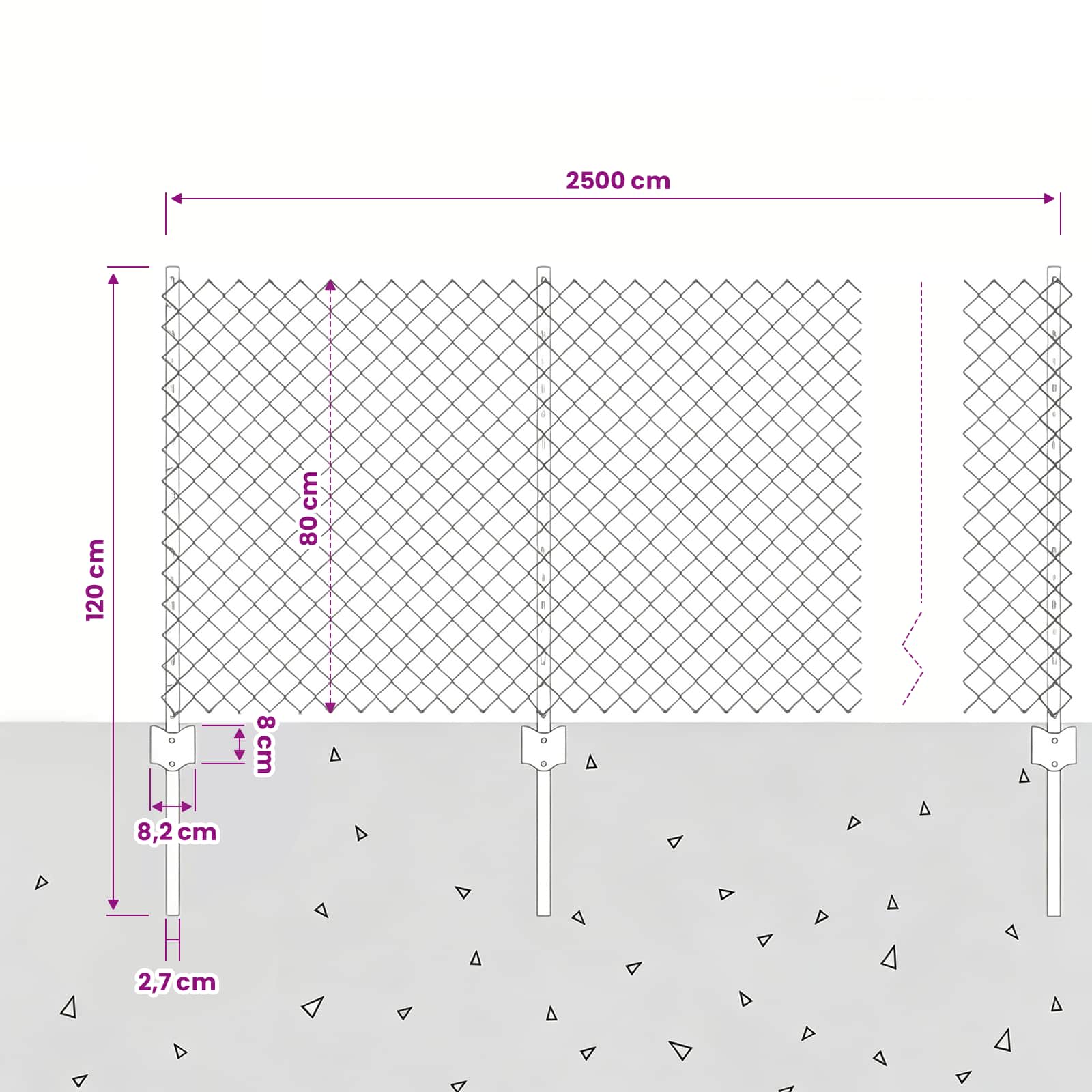 Kettenzaun mit Pfosten 25 x 0,8 m PVC-beschichteter Stahl Grau