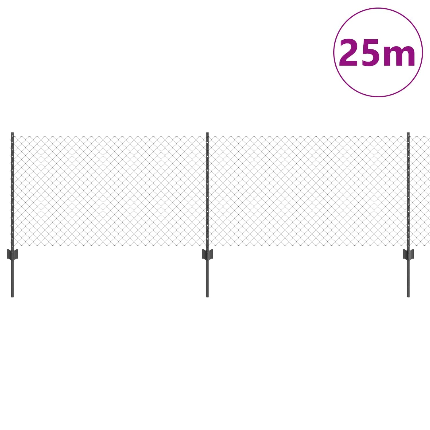 Kettenzaun mit Pfosten 25 x 0,8 m PVC-beschichteter Stahl Grau