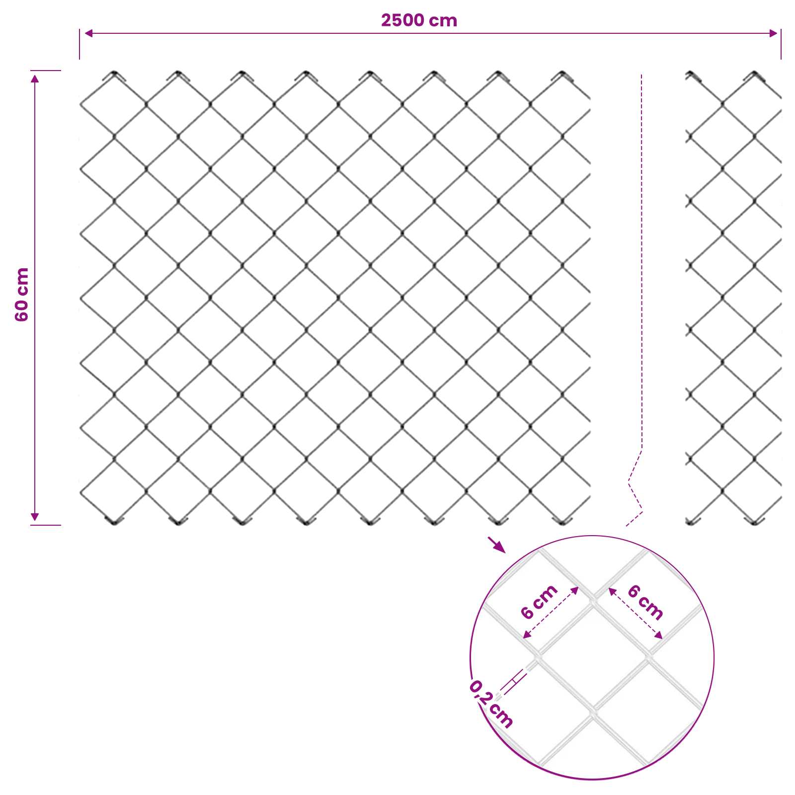Kettenzaun mit Pfosten 25 x 0,6 m PVC-beschichteter Stahl Grau